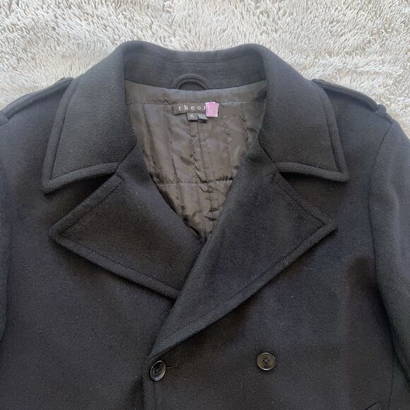 Theory Men’s Smitten Wool Cashmere Peacoat Double Breasted Black XL Military - Picture 2 of 9